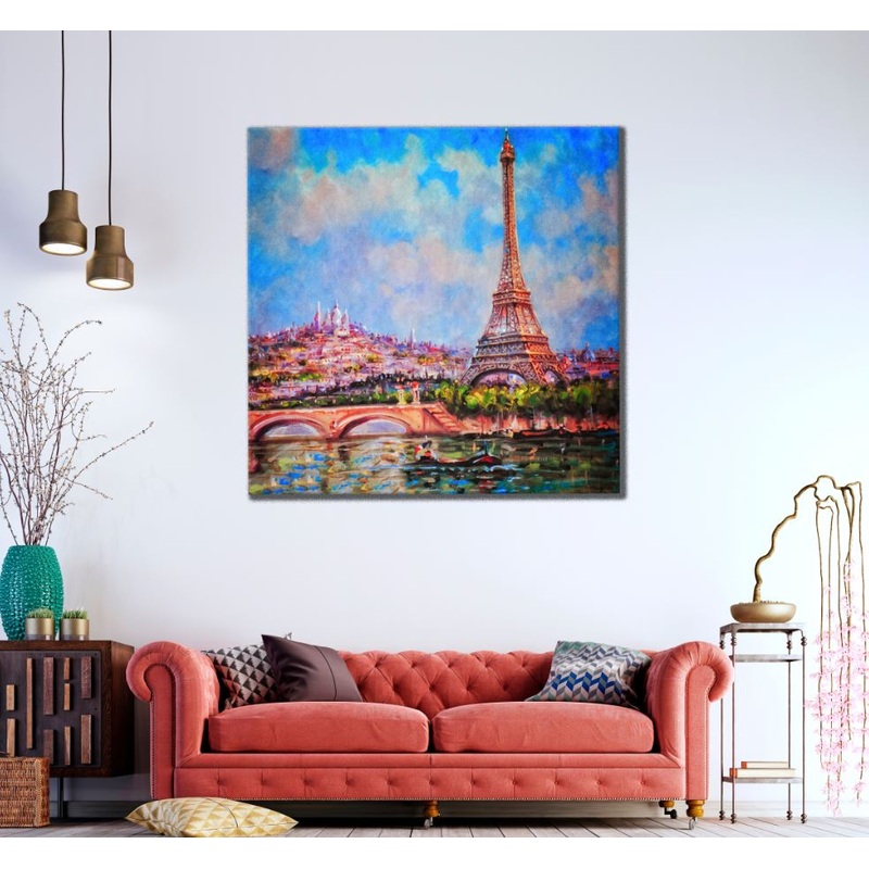 Square Canvas Eiffel Tower Oil Painting High Quality Print 100% Australian Made