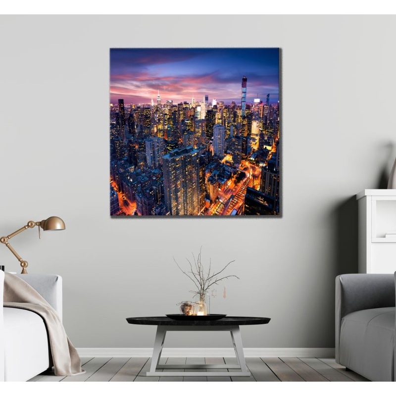 Square Canvas Night City Aerial View Photograph High Quality Print 100% Australian Made