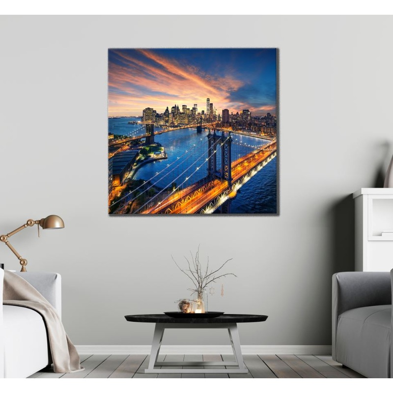 Square Canvas Night City & Bridge Aerial View Photograph High Quality Print 100% Australian Made