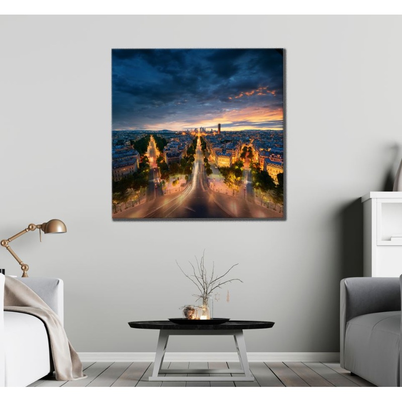Square Canvas Night City Streets Aerial View Photorgraph High Quality Print 100% Australian Made
