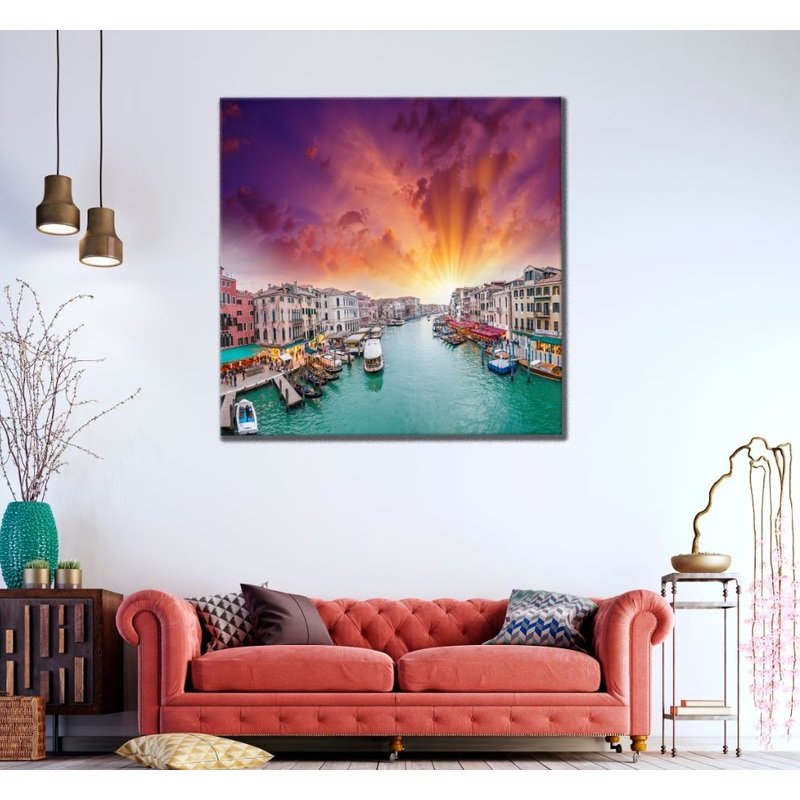 Square Canvas River & City Photograph High Quality Print 100% Australian Made