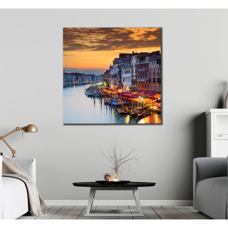 Square Canvas River & Night City Photograph High Quality Print 100% Australian Made