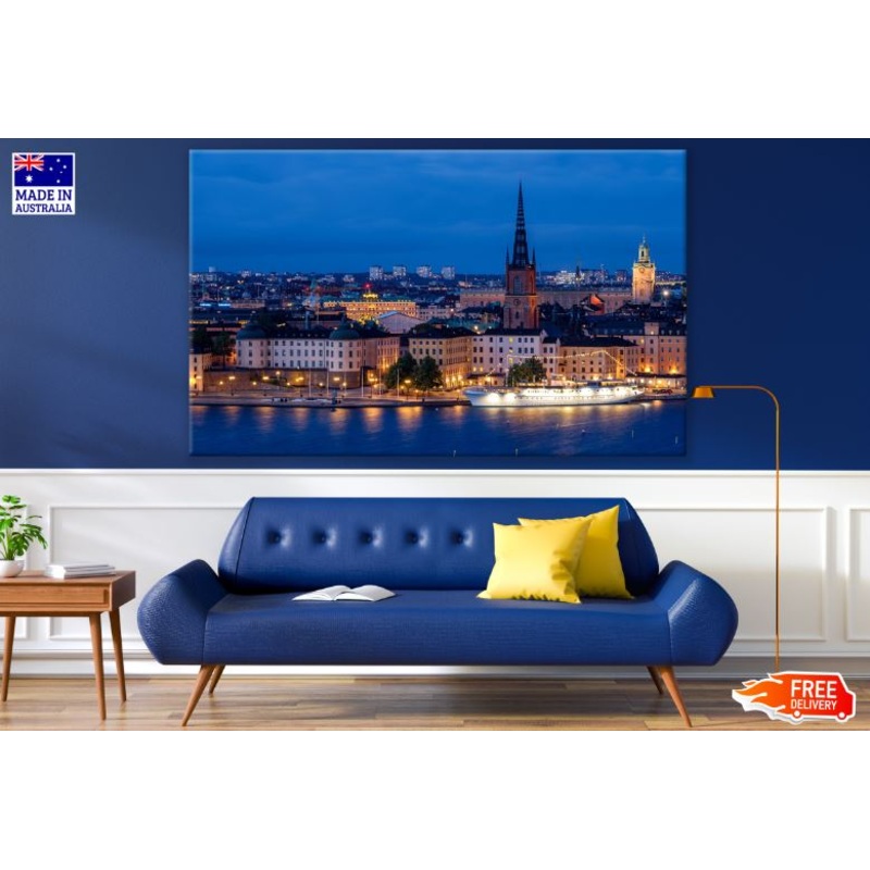 Stockholm City Center Night View Scenery Photograph Print 100% Australian Made