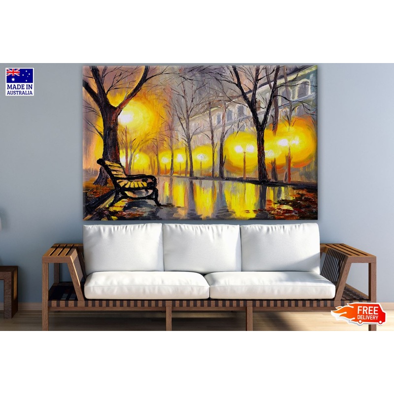Street Night View Watercolor Painting Print 100% Australian Made