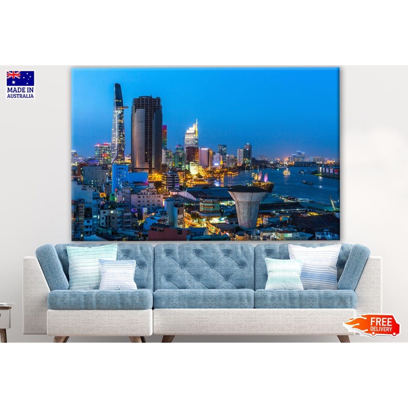 Top View of Ho Chi Minh City at Night Time in Vietnam Photograph Print 100% Australian Made