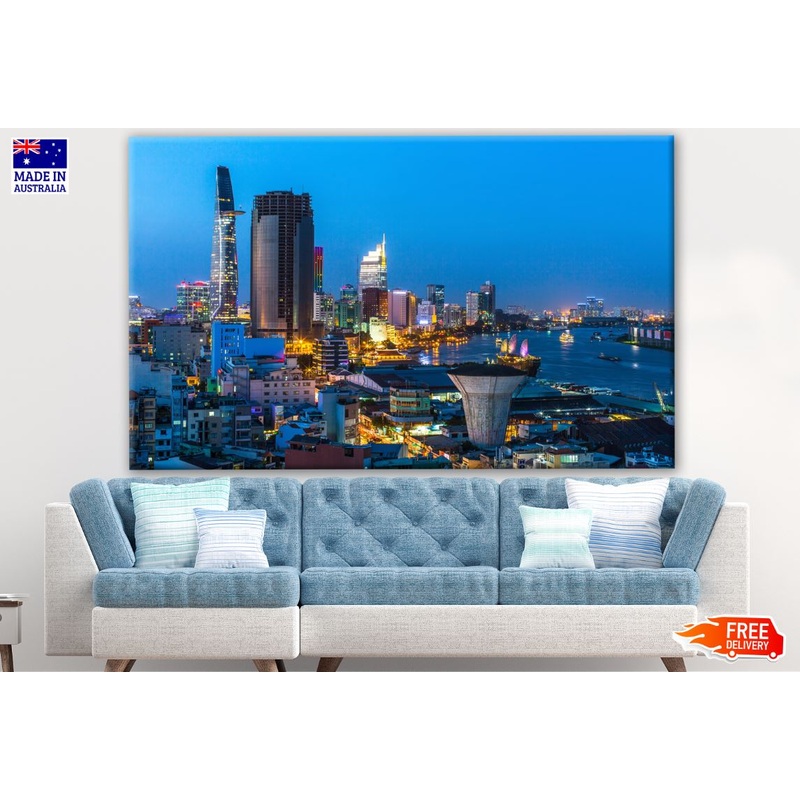 Top view of Ho Chi Minh City at Night Time, Vietnam Photograph Print 100% Australian Made