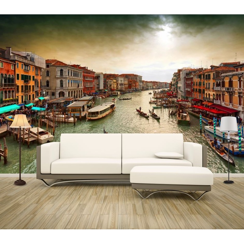 Wallpaper Murals Peel and Stick Removable Canal with Boats Photograph High Quality