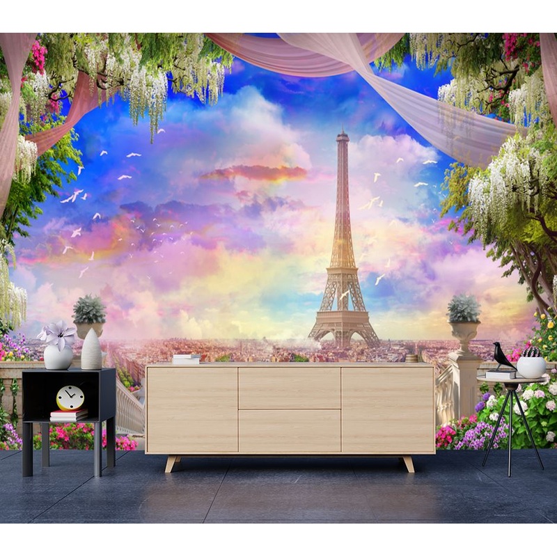 Wallpaper Murals Peel and Stick Removable Eiffel Tower & Nature View High Quality