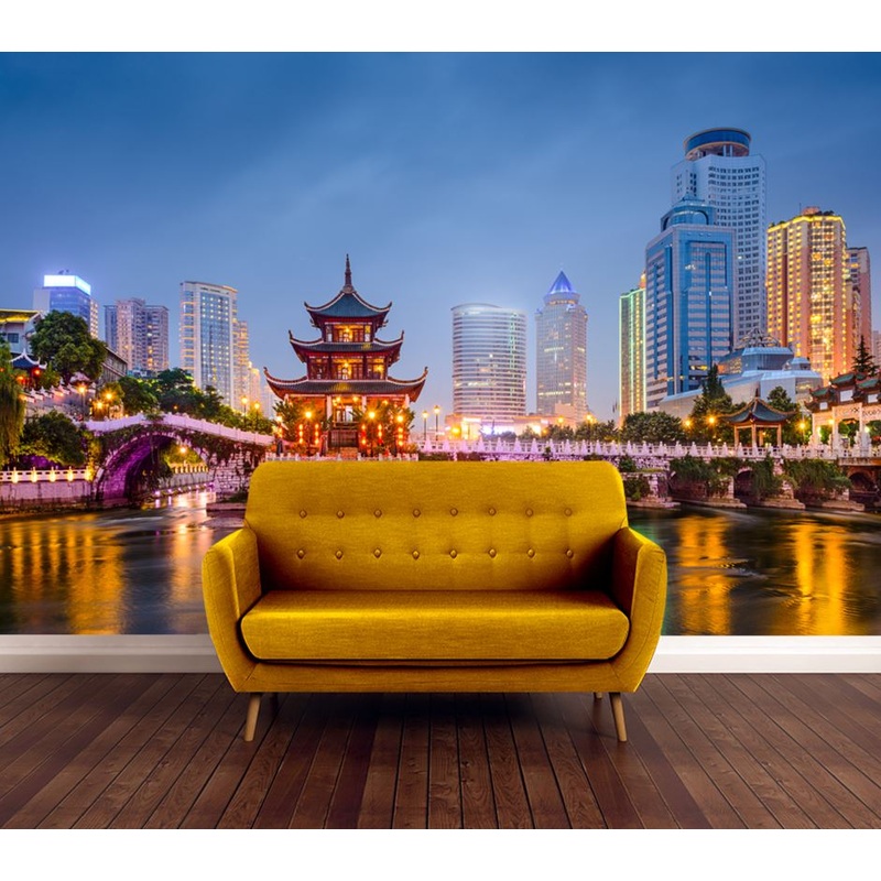 Wallpaper Murals Peel and Stick Removable Guiyang, China Skyline at Jiaxiu Pavilion on the Nanming River High Quality