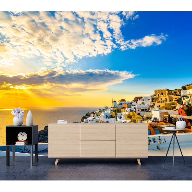 Wallpaper Murals Peel and Stick Removable Old town of Oia Village at Sunset, Santorini Island, Greece High Quality