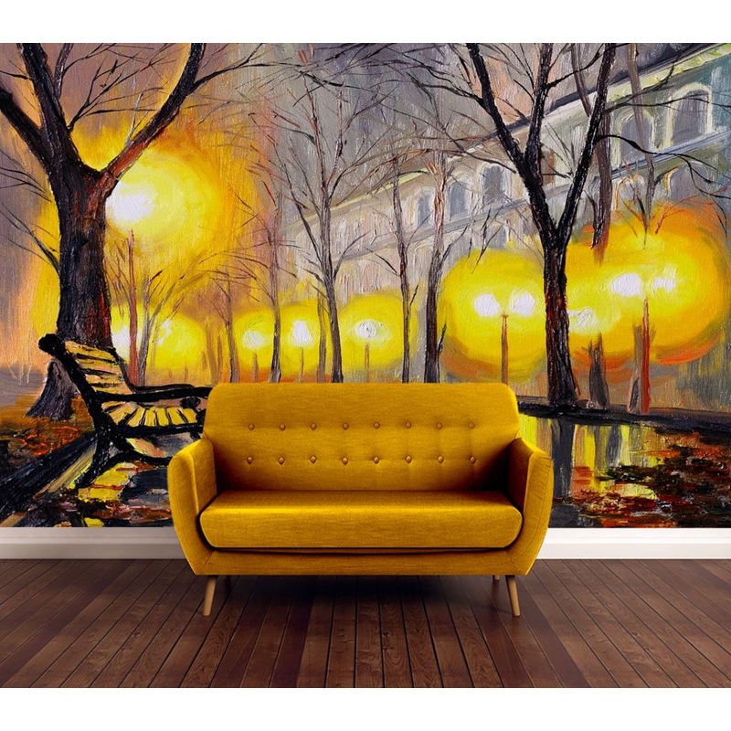 Wallpaper Murals Peel and Stick Removable Stunning Night Street Watercolor Painting High Quality