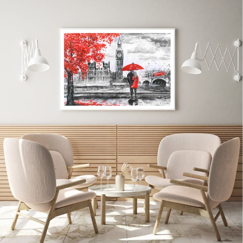 Big Ben Tower & Couple Painting Home Decor Premium Quality Poster Print Choose Your Sizes