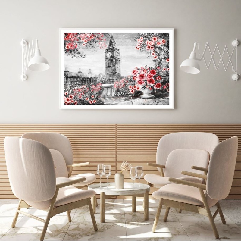 Big Ben Tower & Flowers Painting Home Decor Premium Quality Poster Print Choose Your Sizes
