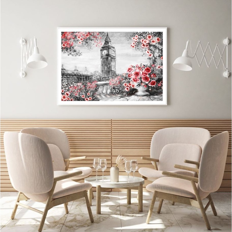 Bigben & Red Flowers Painting Home Decor Premium Quality Poster Print Choose Your Sizes