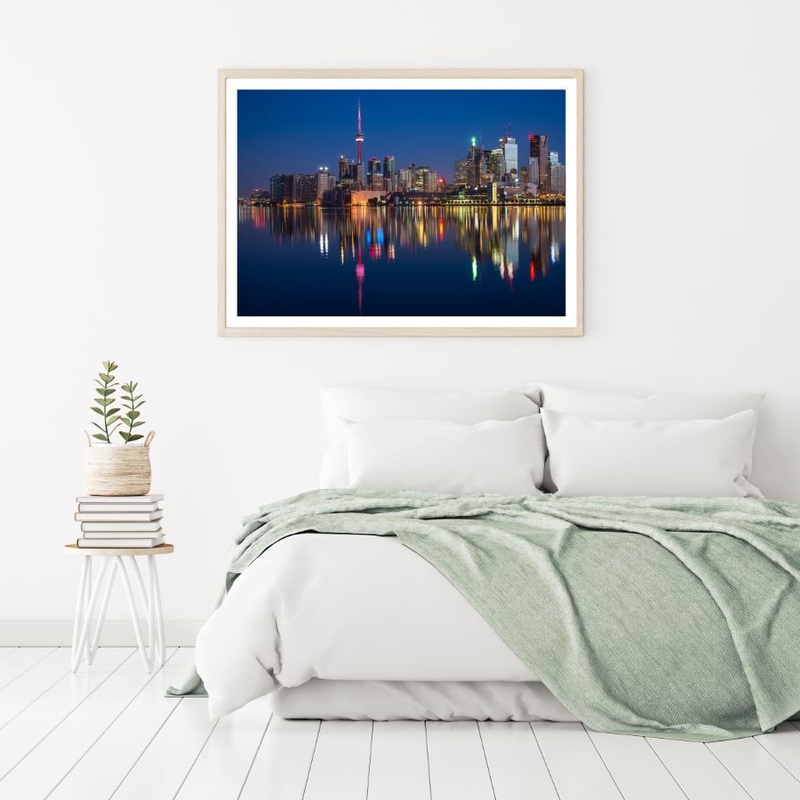 Lake & CIty Buildings Night View Home Decor Premium Quality Poster Print Choose Your Sizes