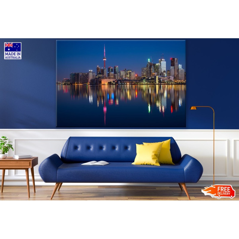 Lake & CIty Buildings Night View Print 100% Australian Made