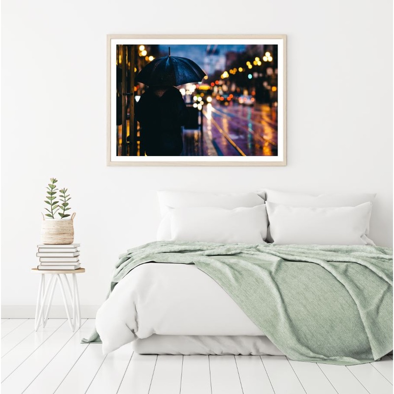 Man with Umbrella Night Street Home Decor Premium Quality Poster Print Choose Your Sizes