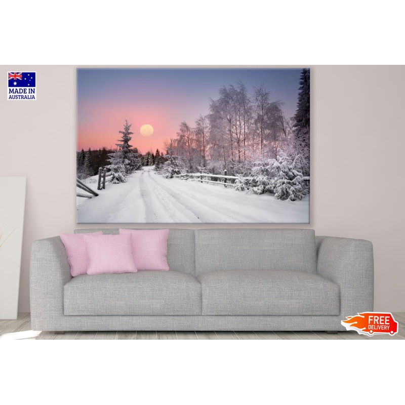 Road Covered with Snow Sunset Print 100% Australian Made