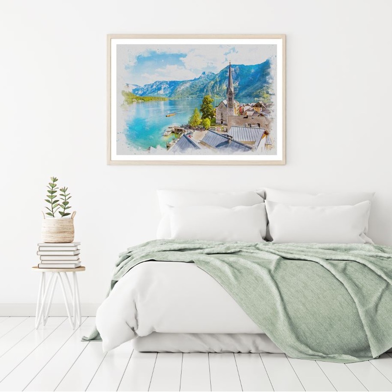 View Point of Hallstatt Painting Home Decor Premium Quality Poster Print Choose Your Sizes