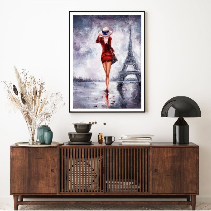 Woman & Eiffel Tower Oil Painting Home Decor Premium Quality Poster Print Choose Your Sizes