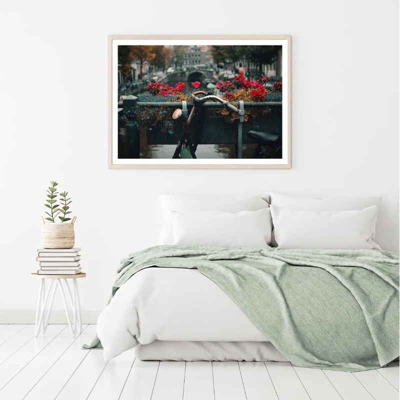 Bicycle & Flowers on Street View Home Decor Premium Quality Poster Print Choose Your Sizes