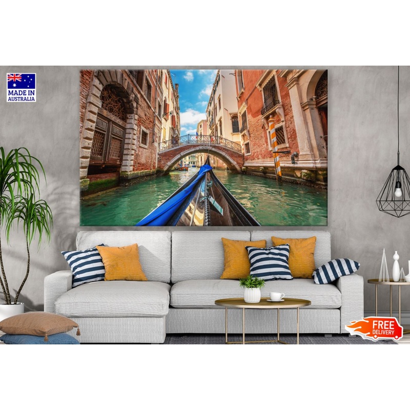 Boat on Canal in Italy Photograph Paint Print 100% Australian Made