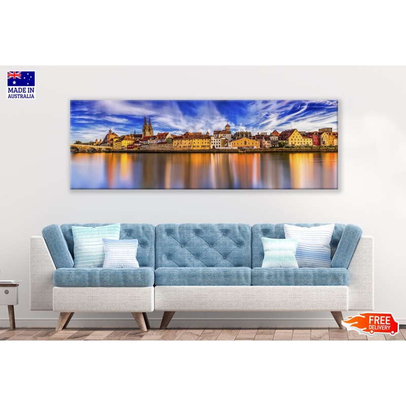 Panoramic Canvas City & Sea Sunset High Quality 100% Australian Made Wall Canvas Print Ready to Hang