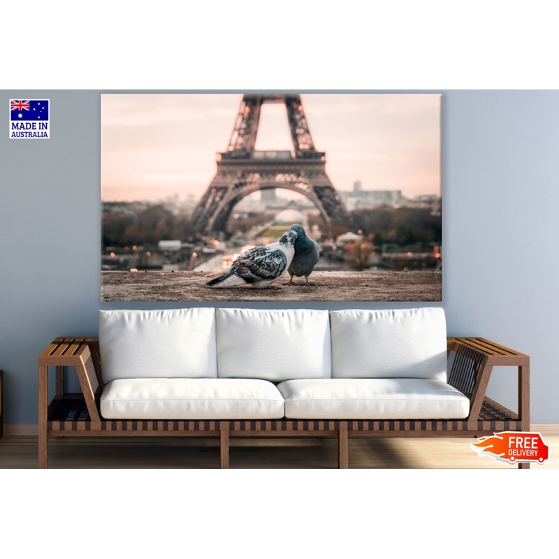 Pigeons Near Eiffel Tower View Print 100% Australian Made