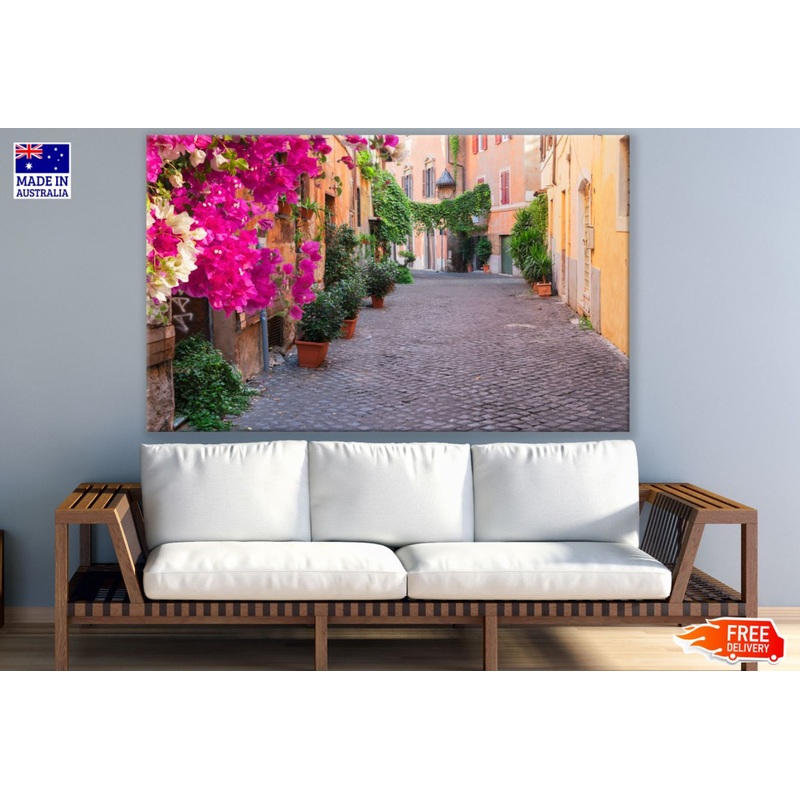 Road with Flower Plants View Print 100% Australian Made