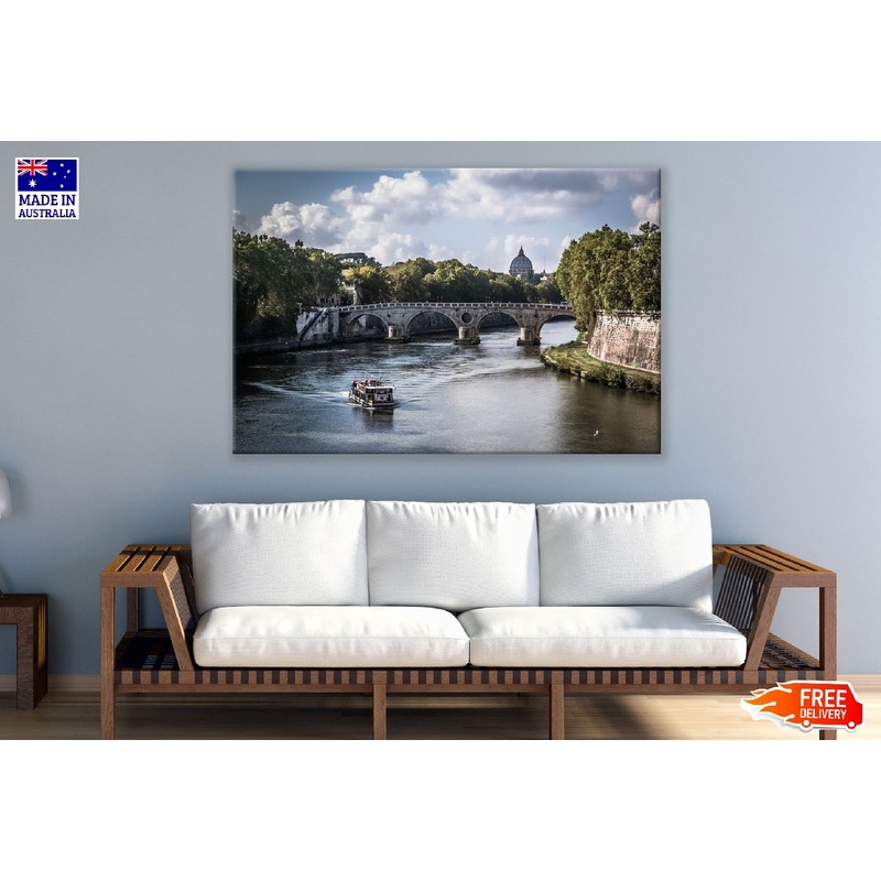 St. Peter's Cathedral over Bridge & Tiber River, Rome Print 100% Australian Made