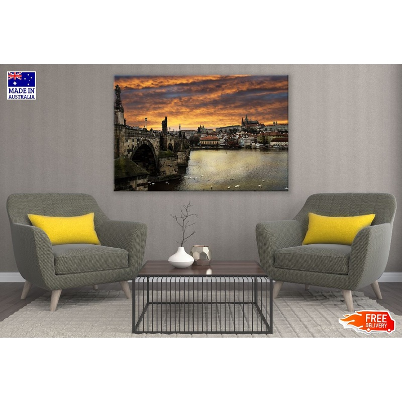 View of Prague City Sunset Photograph Print 100% Australian Made