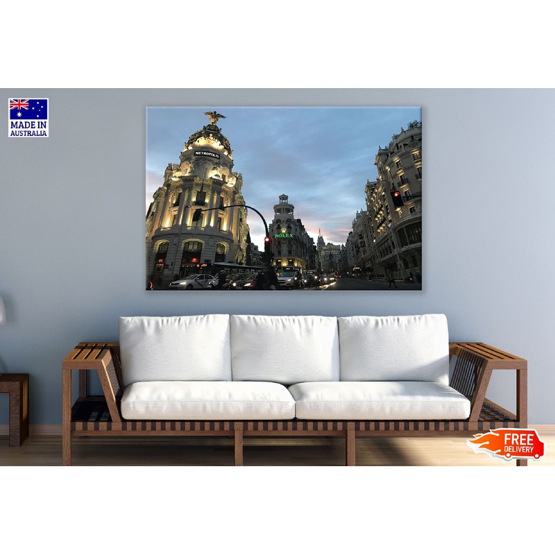 Metropolis Building, Gran Via, Madrid Night View Photograph Print 100% Australian Made