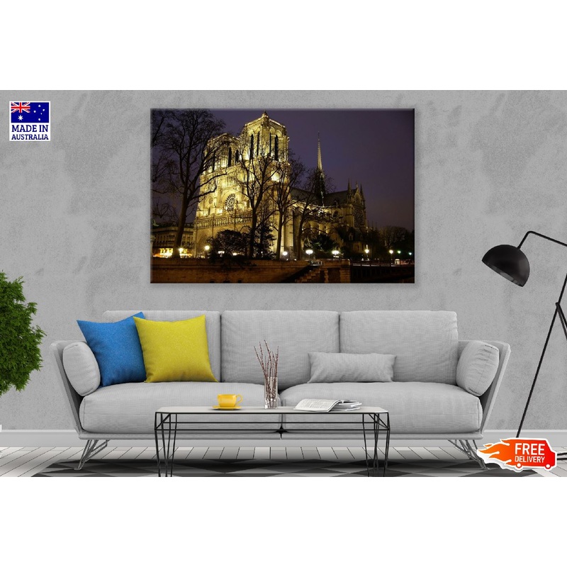 Notre Dame Cathedral in Paris Night View Photograph Print 100% Australian Made