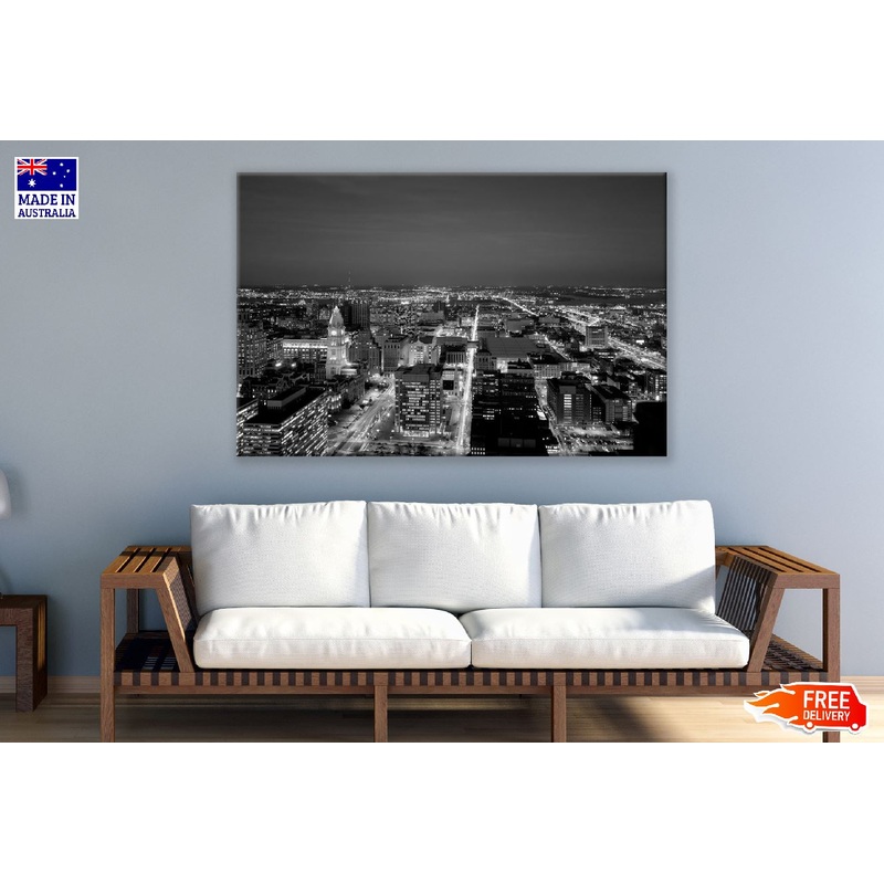 Philadelphia Cityscape Aerial Night View B&W Photograph Print 100% Australian Made