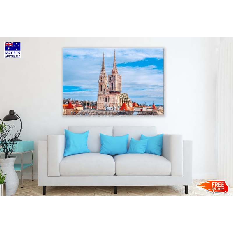 Roman Catholic Zagreb Cathedral & Blue Sky Photograph Print 100% Australian Made