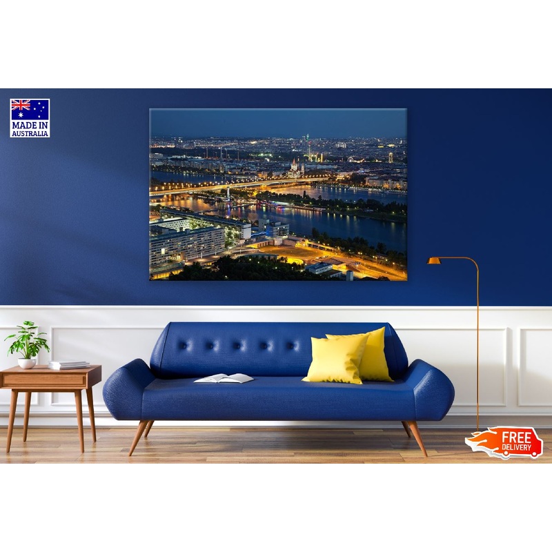 Vienna City, Austria Night Aerial View Photograph Print 100% Australian Made