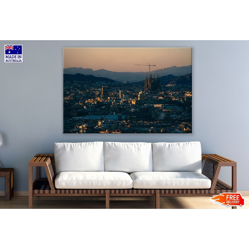 Barcelona City Sunset View Photograph Print 100% Australian Made
