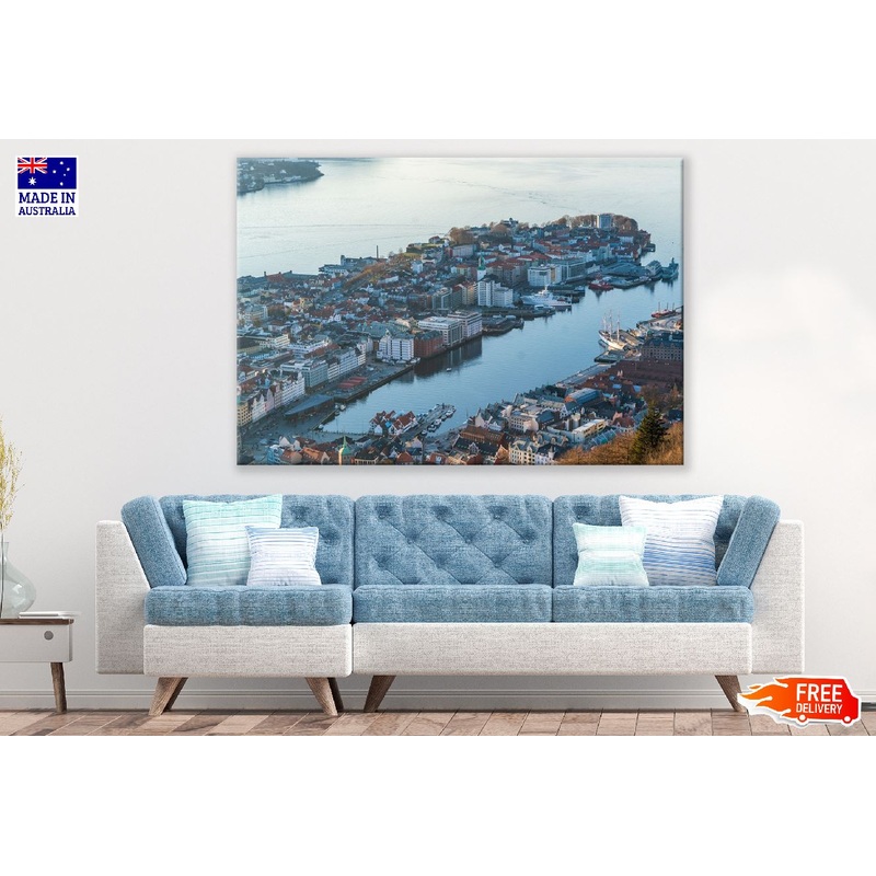 Bergen City Aerial view Photograph, Norway Print 100% Australian Made