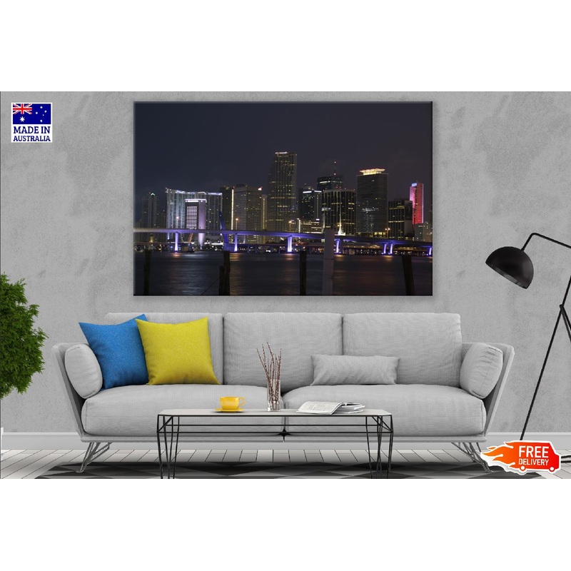 Miami Downtown Florida Night View Photograph, USA Print 100% Australian Made