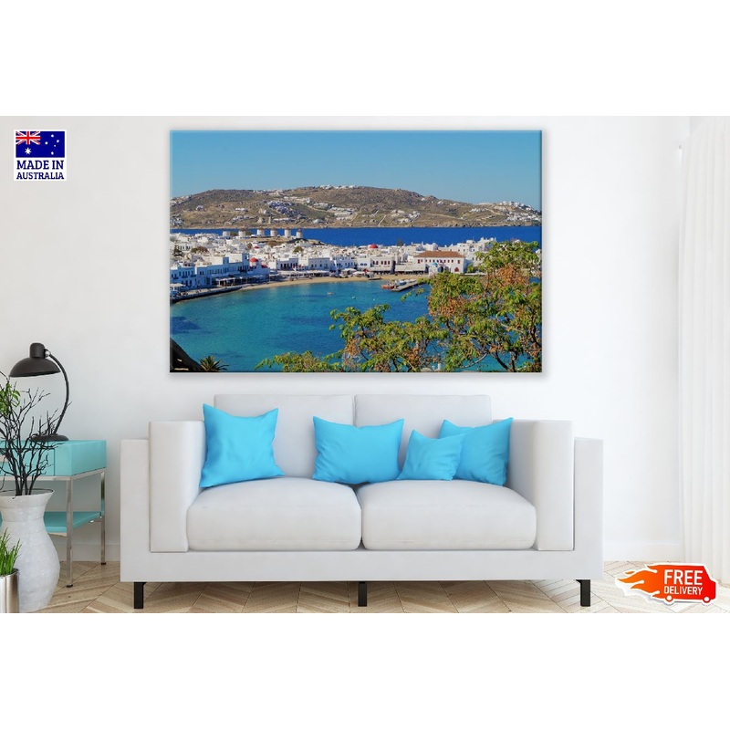 Mykonos Windmills Sea View Photograph, Greece Print 100% Australian Made