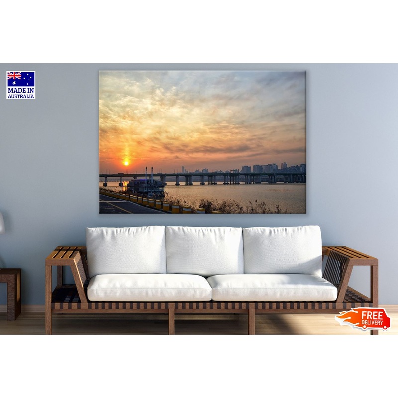 Sunset Seoul Mapo Bridge & Cityscape Photograph, South korea Print 100% Australian Made