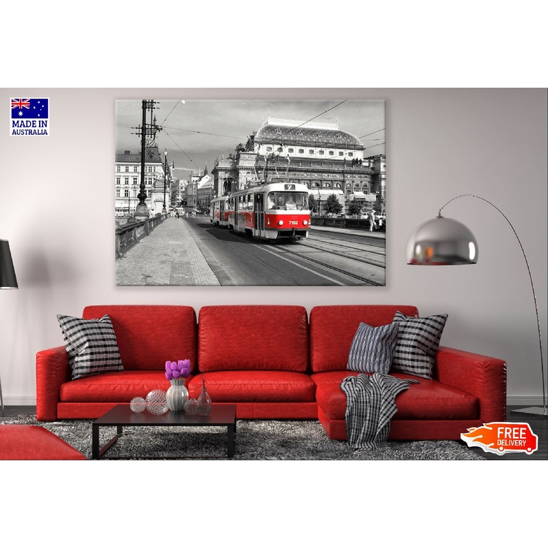 Trams in Prague City B&W Photograph Print 100% Australian Made