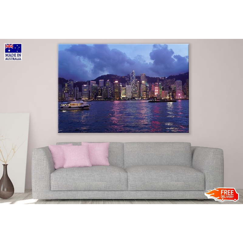 Victoria Harbour City Night view Photograph, Hong Kong Print 100% Australian Made