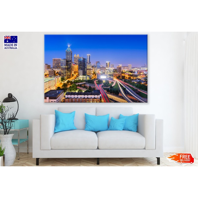 Atlanta, Georgia, USA Downtown City Skyline Night Photograph Print 100% Australian Made