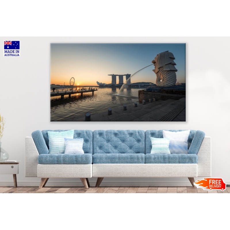 Merlion Fountain And Marina Bay Singapore Print 100% Australian Made