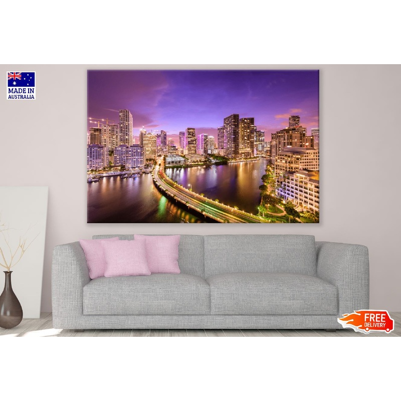 Miami, Florida, USA Downtown at Night Photograph Print 100% Australian Made