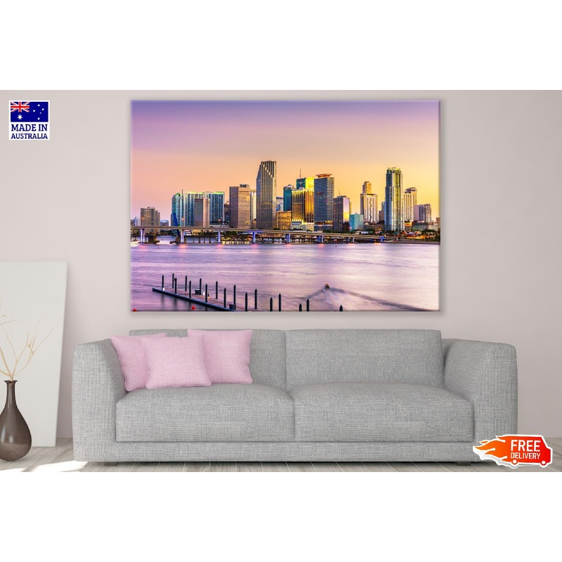 Miami Skyline Sunset Photograph, Florida, USA Print 100% Australian Made