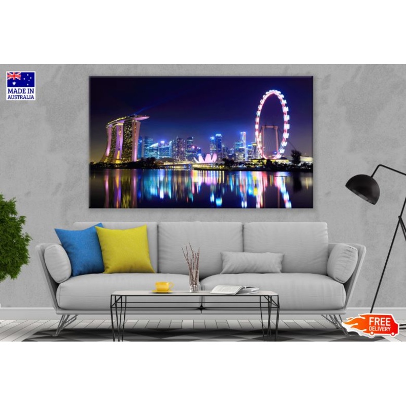 Singapore City Skyline at Night Print 100% Australian Made