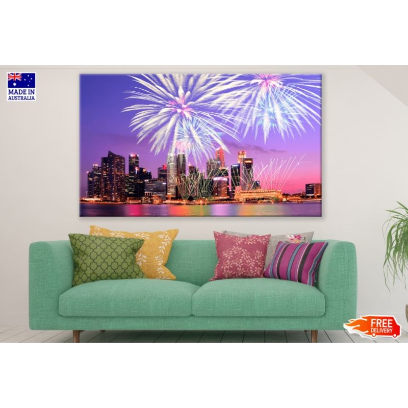 Singapore Fireworks Skyline Cityscape Print 100% Australian Made