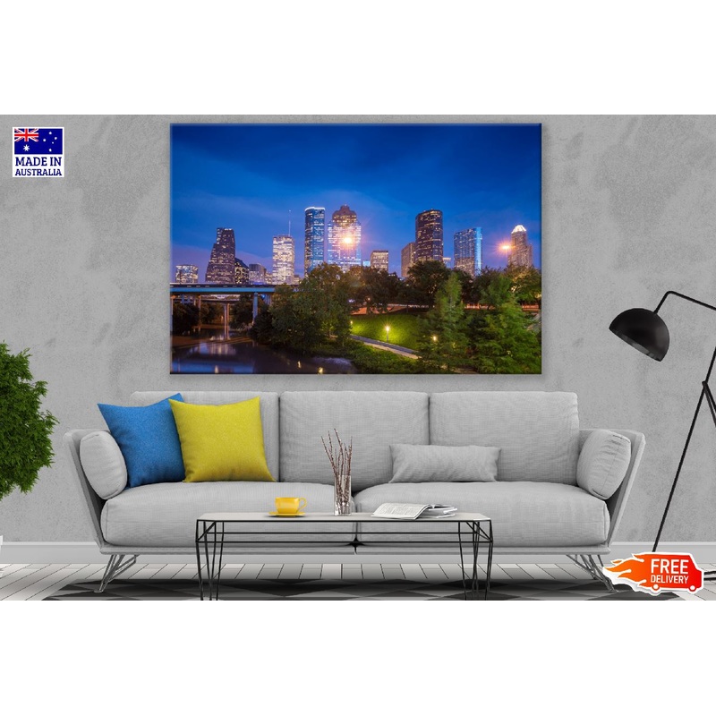 View of Downtown Houston Night Photograph Print 100% Australian Made